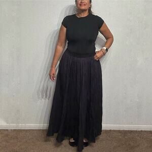Silk Collection Black Vintage Boho Silk Maxi Skirt Sz XL